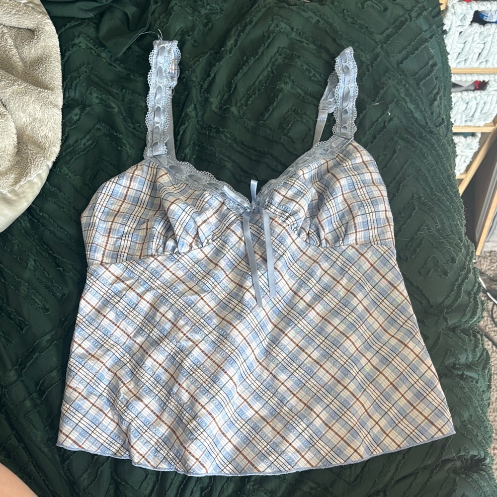 No Boundaries Blue Plaid Tank Top